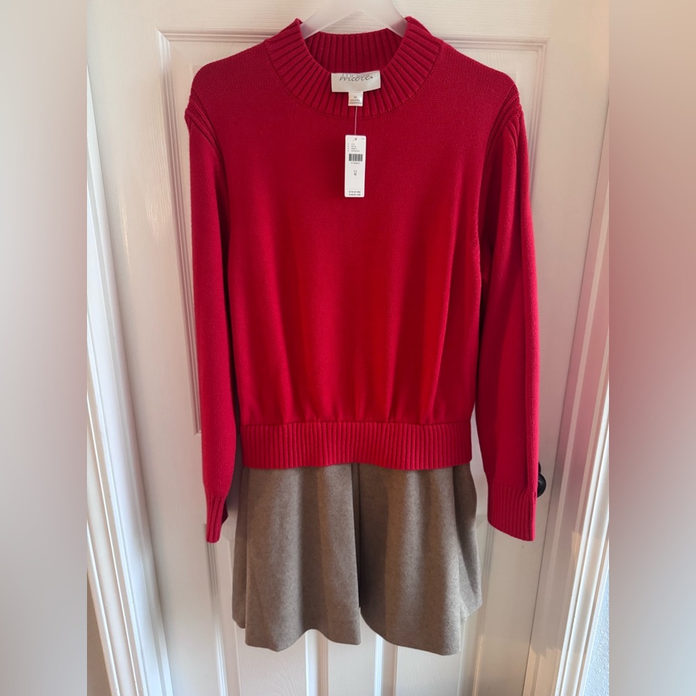 Red Women's Sweater/Wool Skirt Two-Fer Dress